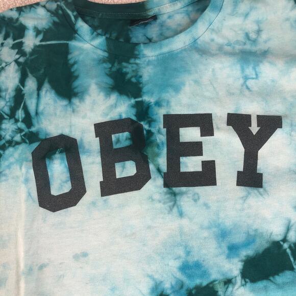 Obey reworked hand tie dyed teal ocean theme tshirt large - Picture 2 of 4